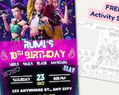 KPop Demon Hunters Birthday Invitation,Anime KPop Party Invite for Kids/Teens,kpdh kids invite,Editable Canva Template + Free Activity Sheet