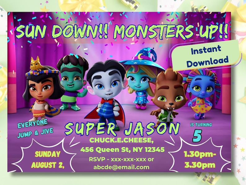 Super Monsters Invitation | Editable Canva Birthday Template | Drac, Katya, Lobo | Custom Digital Download| Super Monsters Party Invites image 6