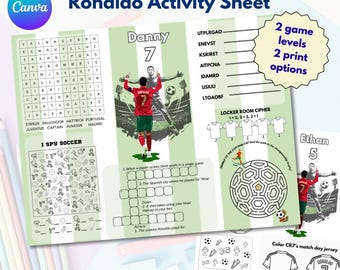 Geburtstag Ronalo Erinnerungsbogen | CR7 Fußball Platzset | Fußball-Party-Spiele für Kinder | Fußball Quiz | Fußball Gastgeschenke | Leinwand |