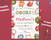 Cookie Decorating Party Invitation,Kids Baking Birthday Invite,Christmas Birthday Girl,Gingerbread Decorating,Holiday Party,Canva Editable