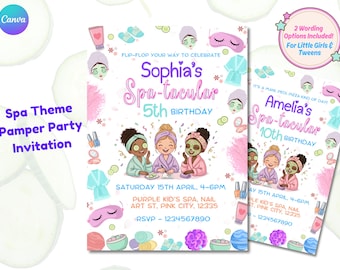 Spa Party Invitation, Girls Pamper Party Invite, Tween Spa Invite, Mani Pedi Sleepover Card, Editable Canva Template, Instant Download