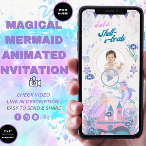 Magical Mermaid Birthday Invitation Personalized | Pink Purple Gold Theme Invite for Girls | Under the Sea Party Invite
