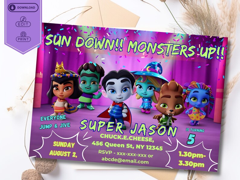 Super Monsters Invitation | Editable Canva Birthday Template | Drac, Katya, Lobo | Custom Digital Download| Super Monsters Party Invites image 7