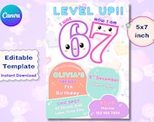 6 7 Birthday Invite, Level Up 6 to 7 Party Invitation, I Was 6 Now I Am 7 Invite, Kawaii Pastel 7th Birthday Girl, Editable Canva Template