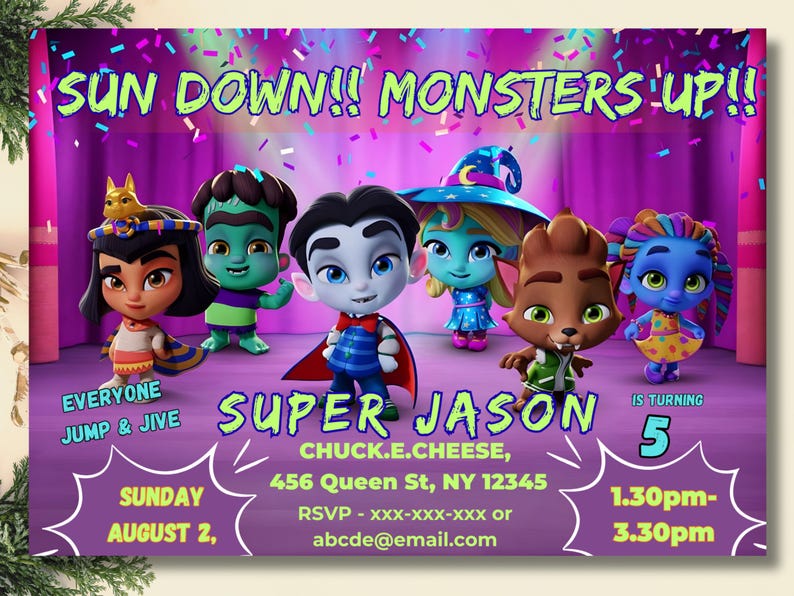 Super Monsters Invitation | Editable Canva Birthday Template | Drac, Katya, Lobo | Custom Digital Download| Super Monsters Party Invites image 4