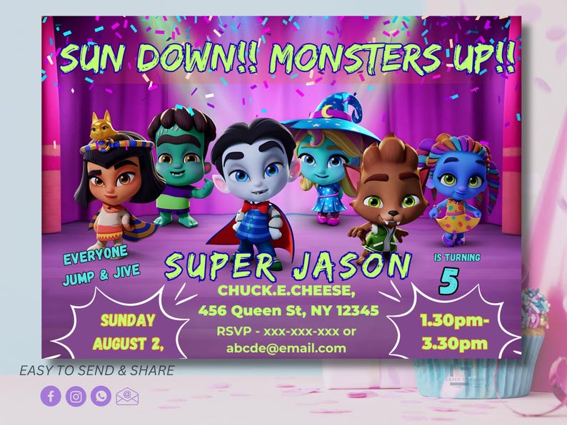 Super Monsters Invitation | Editable Canva Birthday Template | Drac, Katya, Lobo | Custom Digital Download| Super Monsters Party Invites image 9