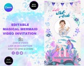 Animated Mermaid Birthday Video Invitation Template|Under the Sea Party Digital Evite|Pink Purple Gold Theme for Girls 1st 2nd 3rd Birthday