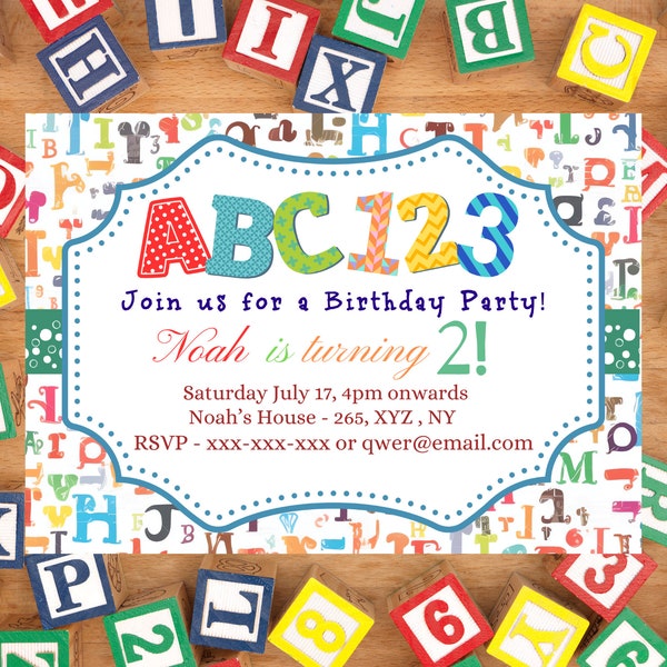 ABC Alphabet Birthday Invitation - Personalized | Made to Order | Kids Party Invite