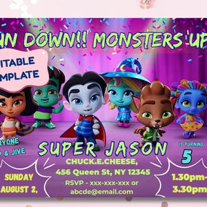 Super Monsters Invitation | Editable Canva Birthday Template | Drac, Katya, Lobo | Custom Digital Download| Super Monsters Party Invites image 5