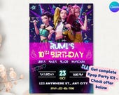 KPop Demon Hunters Birthday Invitation, Anime KPop Party Invite for Kids/Teens, kpdh kids invite, Editable Canva Template, Instant Download