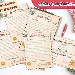 Santa Letter & Nice List Certificate Bundle, Editable North Pole Air Mail, Personalized Letter from Santa, Vintage Christmas Printable