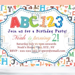 ABC Alphabet Birthday Invitation - Personalized | Made to Order | Kids Party Invite