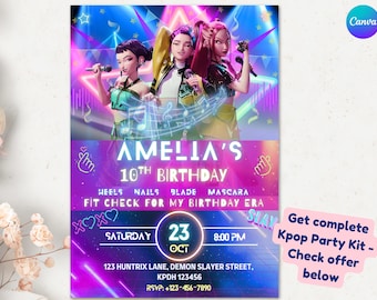 Kpop Demon Hunters Birthday Invitation | Huntrix Party Invite | Huntrix Birthday Party | Canva Template | Instant download