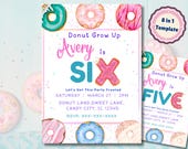 Donut Birthday Invitation Editable | Donut Grow Up Party Invite | Girls Donut Party | Any Age 3rd 4th 5th 6th 7th 8th 9th 10th Birthday