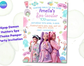 K-pop Demon Hunter Spa Party Invitation | Editable Pamper Party Invite | Girls Sleepover | SpaTacular Invite | Tween Spa Invite | Canva