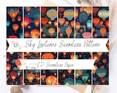 Sky Lanterns Digital Paper | Chinese Festival Background (Instant Download)