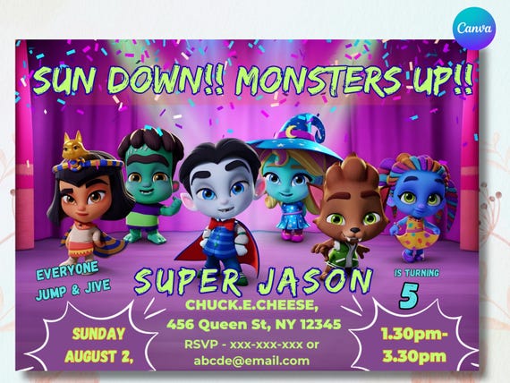 Super Monsters Invitation | Editable Canva Birthday Template | Drac, Katya, Lobo | Custom Digital Download| Super Monsters Party Invites