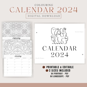 Colouring Calendar 2024 | Printable and Editable Coloring Calendar | Monthly and Daily Planner