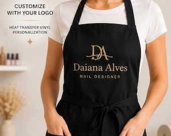 Salon Apron With Custom Logo – Personalized Nail Tech & Beautician Work Apron – Branded Professional Uniform
