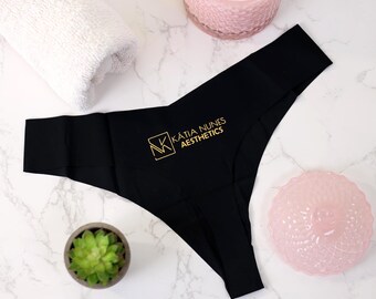 Set of 6 Custom Logo Thongs | Personalized Underwear Bundle | Business Logo Panties | Spa Uniform Set | Esthetician & Beauty Branding
