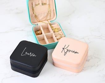 Personalized Travel Jewelry Box, Custom Name Jewelry Case, Bridesmaid Gift, Wedding Gift for Her, Bridal Shower Gift, Jewelry Organizer