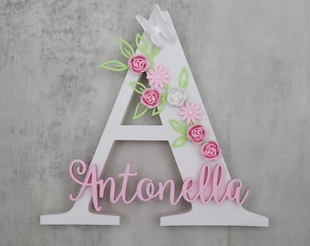 Personalized 3D Printed Name Letter, Custom Nursery Initial, PLA Plastic Baby Room Decor, Floral Girl Room Decor