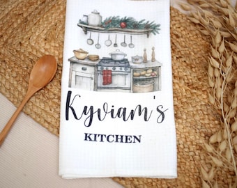 Personalized Christmas Kitchen Towel – Red Truck Holiday Decor