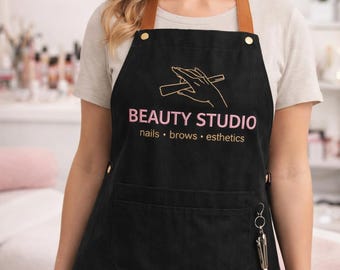 Personalized Black Canvas Apron, Nail Tech, Logo Option