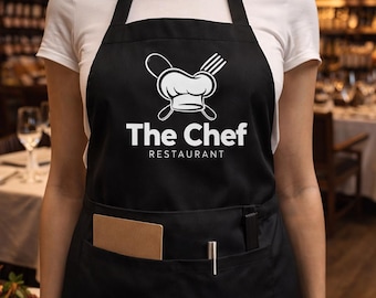 Personalized Restaurant Apron with Logo | Custom Chef Apron | Restaurant Uniform | Kitchen Staff Apron | Vinyl Logo Apron