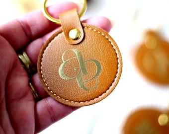 Personalized Faux Leather Keychain – Custom Gold Monogram, Handmade in USA