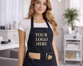 Personalized Beauty Salon Apron with Logo, Nail Technician Apron, Lash Artist Apron, Esthetician Uniform, Custom Business Apron Black