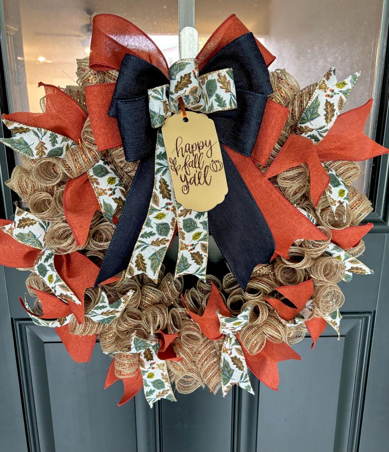 Fall Wreath, Fall Door Hanger, Deco Mesh Wreath, Autumn Wreath, Happy ...