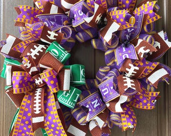 LSU Tigers Football Wreath: Purple and Gold Fall Decor