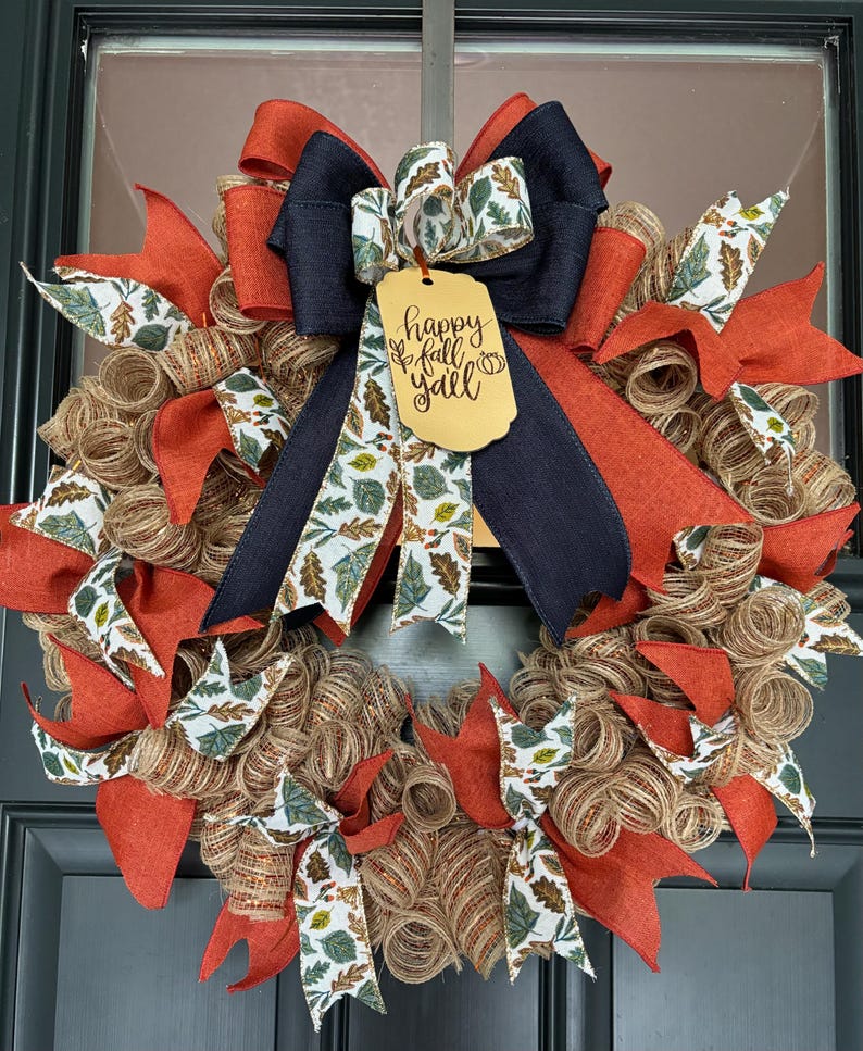 Fall Wreath, Fall Door Hanger, Deco Mesh Wreath, Autumn Wreath, Happy ...