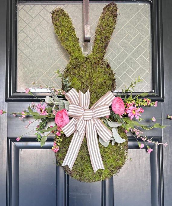 Spring Bunny Door Hanger | Moss Bunny Easter Decor