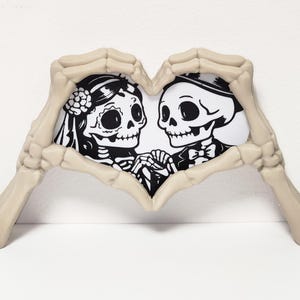Skeleton Hands Heart Photo Frame | Gothic Love Decor | 3D Printed Keepsake