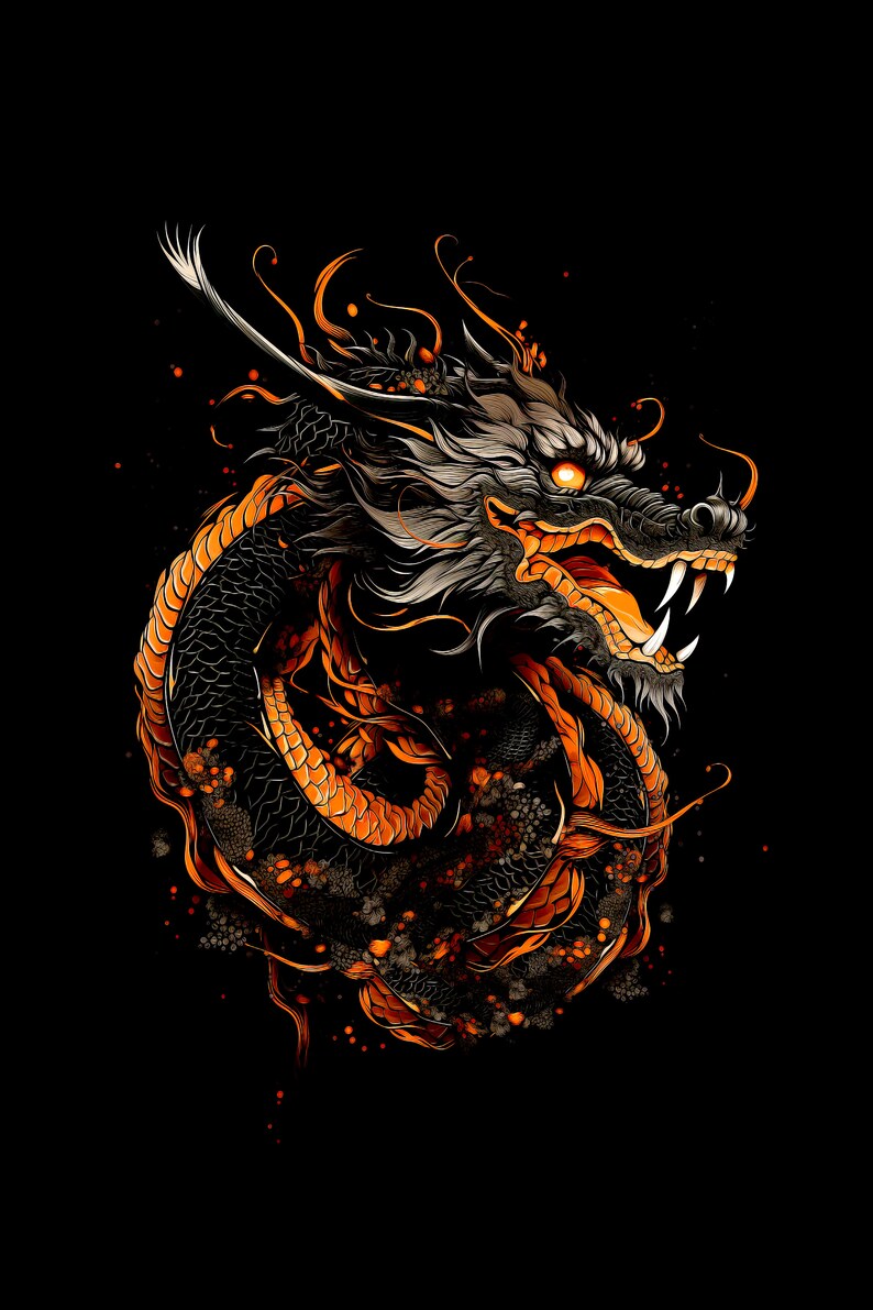 Digital Download Japanese Dragon Wall Art Poster Print Etsy
