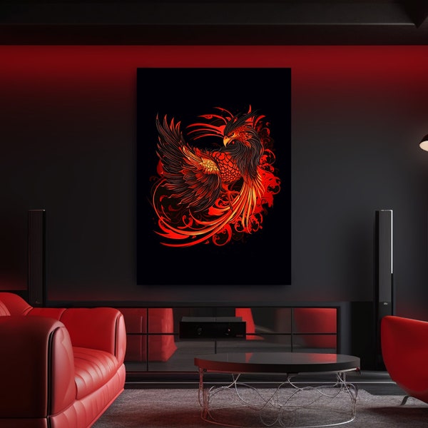 Digital Download Phoenix Wall Art Poster Print Phoenix Wall Art Black Background Poster