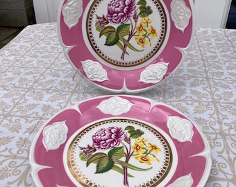 Vintage Pink Floral Plates Set of 2, English Cottagecore Tableware, Portmeirion Botanic Garden Harmony By Susa Williams-Ellis