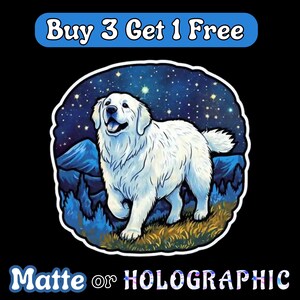 Great Pyrenees Dog Running Through Beautiful Mountain Field in the Moonlight v2 - Matte &  Holographic Options! - Vinyl Sticker