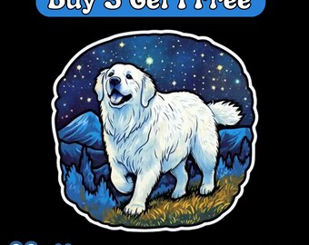 Great Pyrenees Dog Running Through Beautiful Mountain Field in the Moonlight v2 - Matte &  Holographic Options! - Vinyl Sticker