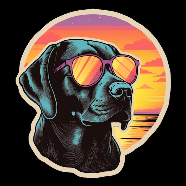 Black Lab Labrador Retriever Dog Wearing Sunglasses at the Lake  Waterproof - Vinyl Sticker
