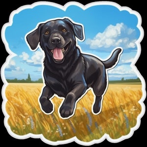 Waterdichte vinylsticker Black Lab Labrador Retriever Puppy Dog Running Through Beautiful Field Waterdicht V2