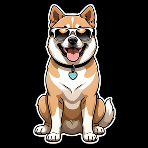 Waterdichte vinylsticker Akita-hond draagt zonnebril Bruin bont - 4 stijlen om uit te kiezen! Pastelkleur of origineel