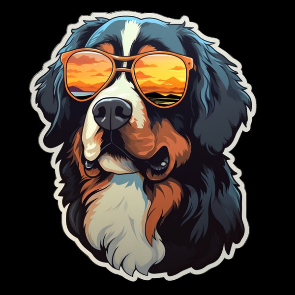 Bernese Mountain Dog Wearing Sunglasses at the Lake v2   Waterproof - Vinyl Sticker