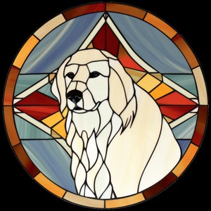 Sticker vinyle imperméable Chien des Pyrénées en vitrail