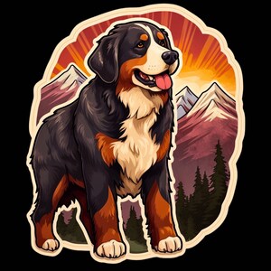 Waterdichte sticker Berner Sennenhond wandelen in prachtige bergomgeving
