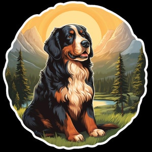 Waterdichte vinylsticker Berner Sennenhond in Beautiful Field at Sunrise v4 waterdicht