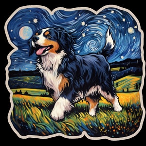 Waterdichte sticker Berner Sennenhond rent door een prachtig veld onder de sterrenhemel v2 waterdicht