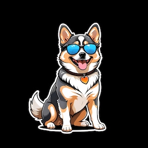 Waterproof Vinyl Sticker Pomsky Dog Wearing Sunglasses  - 4 Styles to Choose From! Pastel or Reflective